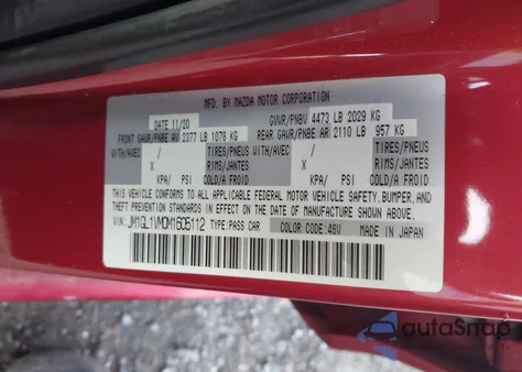 2021 Mazda Mazda6 Touring z USA, uszkodzony, nr VIN JM1GL1VM0M1605112